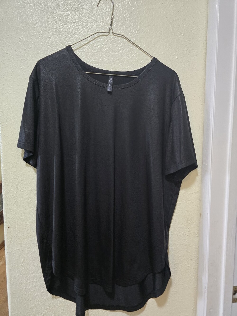Two FLY Black Women’s Crew Neck Short Sleeve Shirt Faux Leather